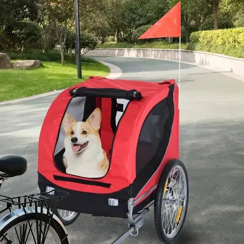 PawHut Foldable Pet Bike Trailer Dog Cat Travel Bicycle Carrier, Red CobraDobra