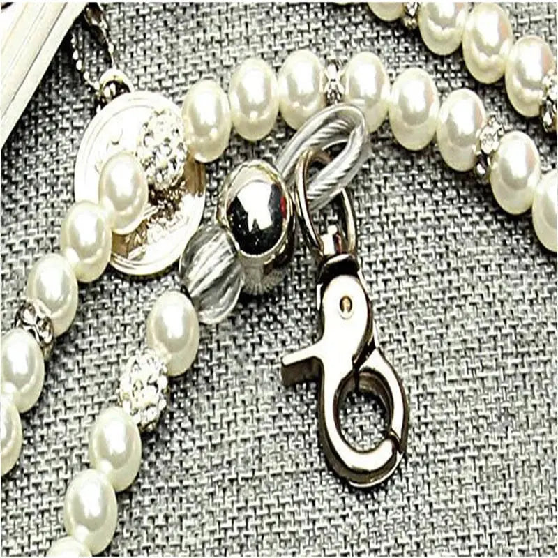 Luxury White Imitation Pearls Diamond Ball Pet Dog Chain Leash Walking Jogging Leads Leashes For Small Medium Size Dog Cat Lead CobraDobra