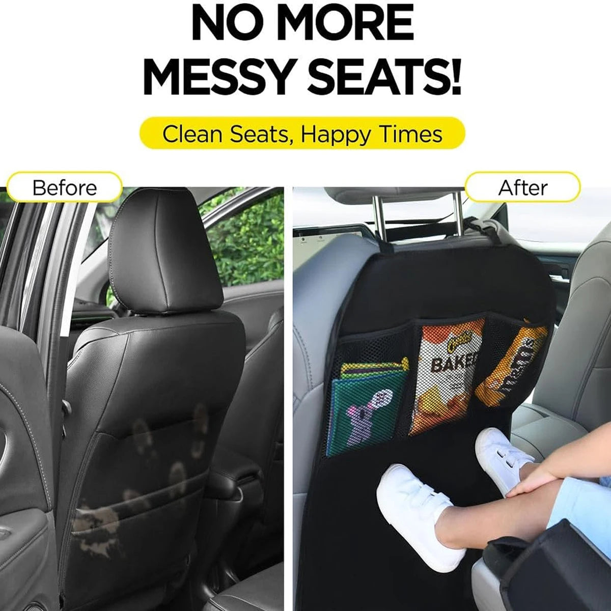 Car rear seat cover with 3 pocket storage pockets