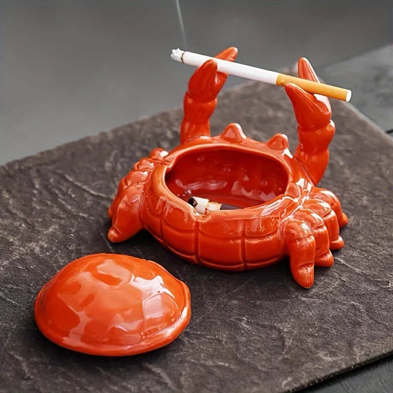 Cute Crab Ceramic Ashtray With Lid Anti Fly Ash Cigar