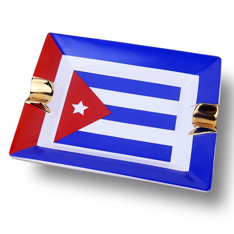 Ceramic Cigar Ash Tray With Cigar Cutter Ashtray Cuba Flag