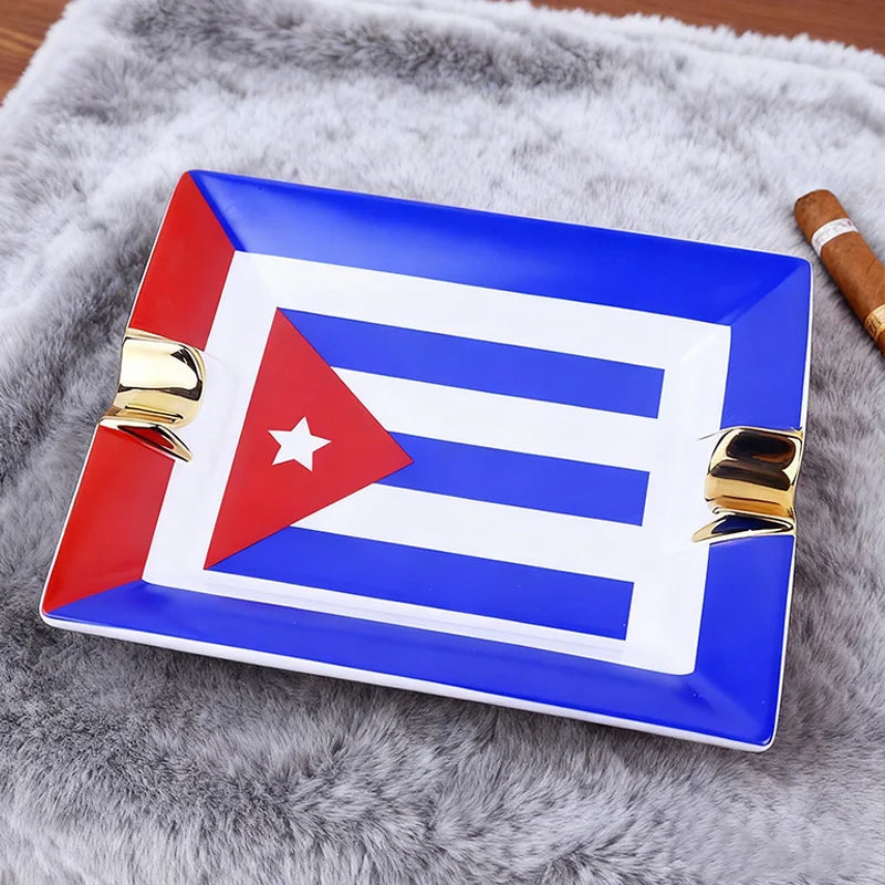 Ceramic Cigar Ash Tray With Cigar Cutter Ashtray Cuba Flag