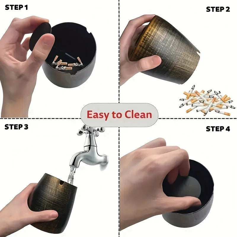 Ashtray with Lid, Iron Ash Tray Ashtrays, for Outdoor Windproof Smokeless Odorless, Household Gadgets, Holiday Gift
