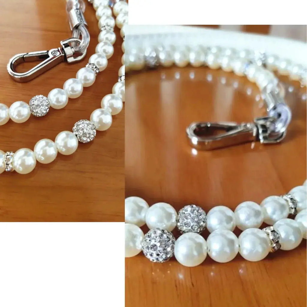 Luxury White Imitation Pearls Diamond Ball Pet Dog Chain Leash Walking Jogging Leads Leashes For Small Medium Size Dog Cat Lead CobraDobra