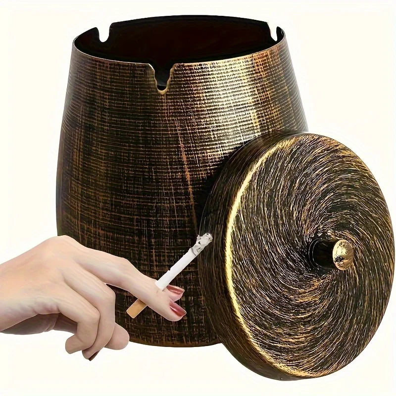 Ashtray with Lid, Iron Ash Tray Ashtrays, for Outdoor Windproof Smokeless Odorless, Household Gadgets, Holiday Gift