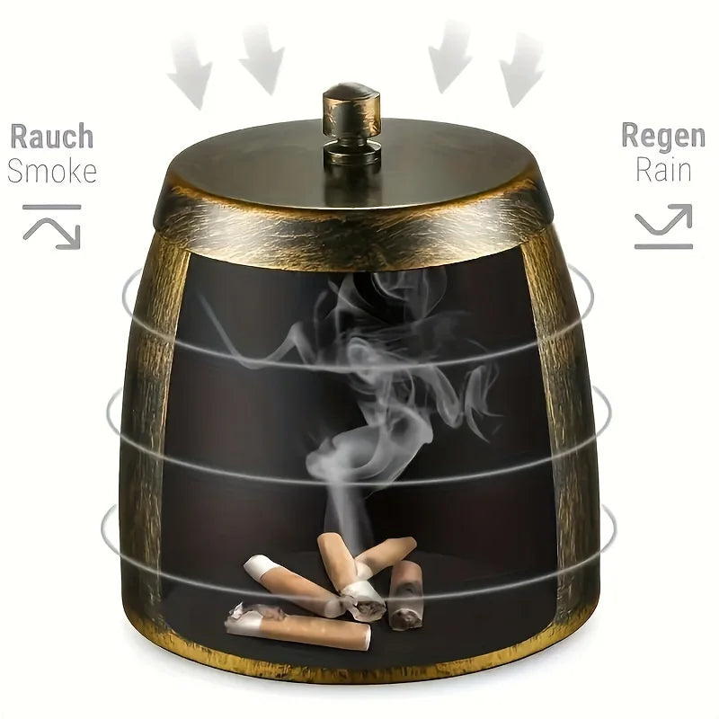 Ashtray with Lid, Iron Ash Tray Ashtrays, for Outdoor Windproof Smokeless Odorless, Household Gadgets, Holiday Gift
