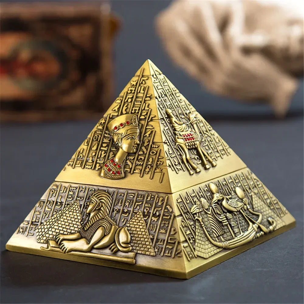 Pyramid Egyptian Pharaoh Metal Ashtray with Lid Vintage Ash Tray