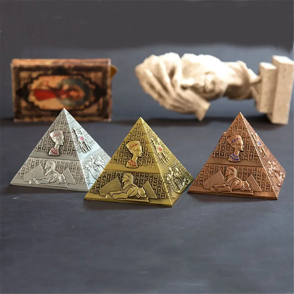 Pyramid Egyptian Pharaoh Metal Ashtray with Lid Vintage Ash Tray