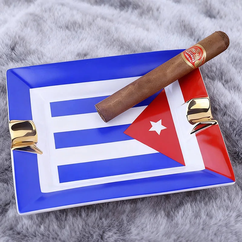 Ceramic Cigar Ash Tray With Cigar Cutter Ashtray Cuba Flag