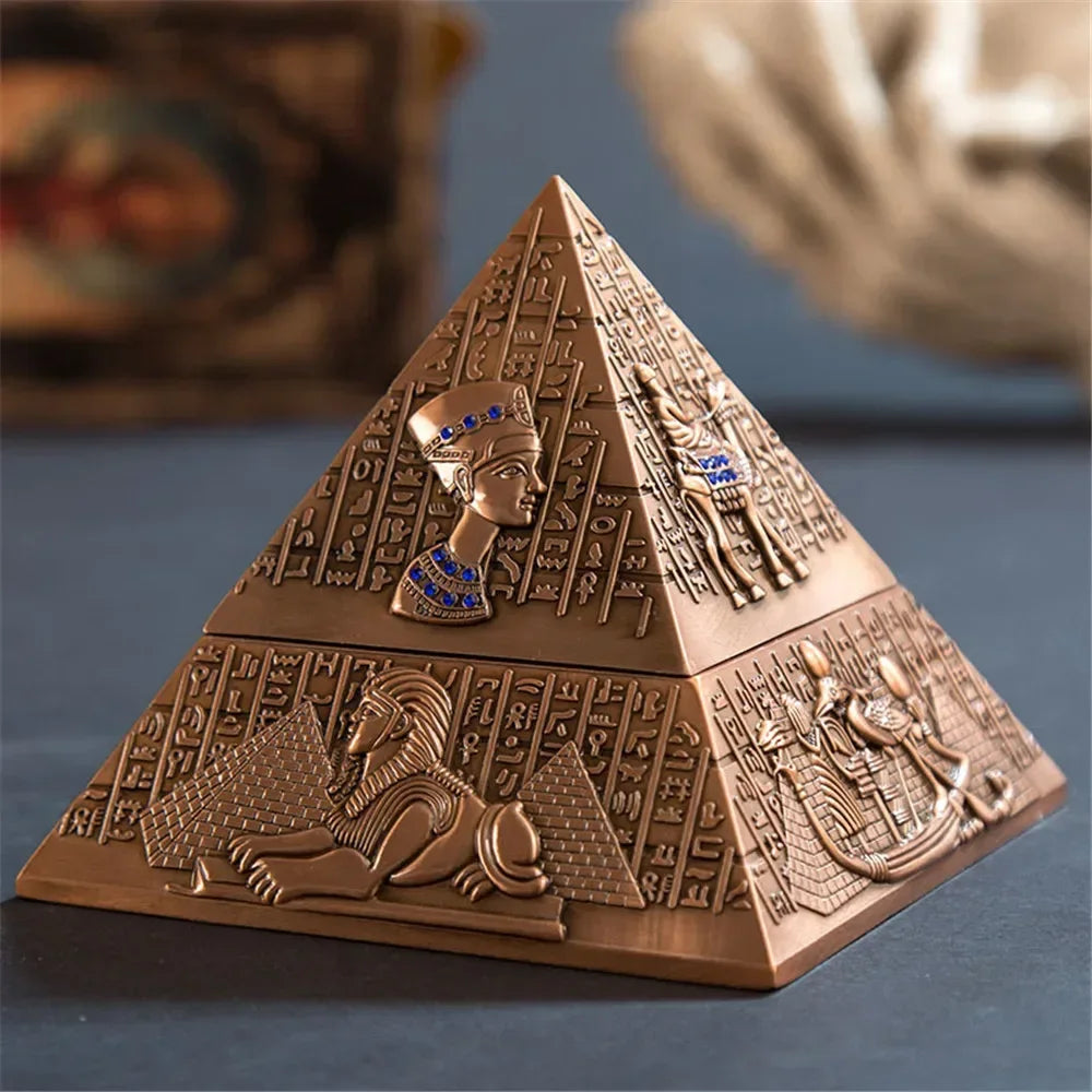 Pyramid Egyptian Pharaoh Metal Ashtray with Lid Vintage Ash Tray