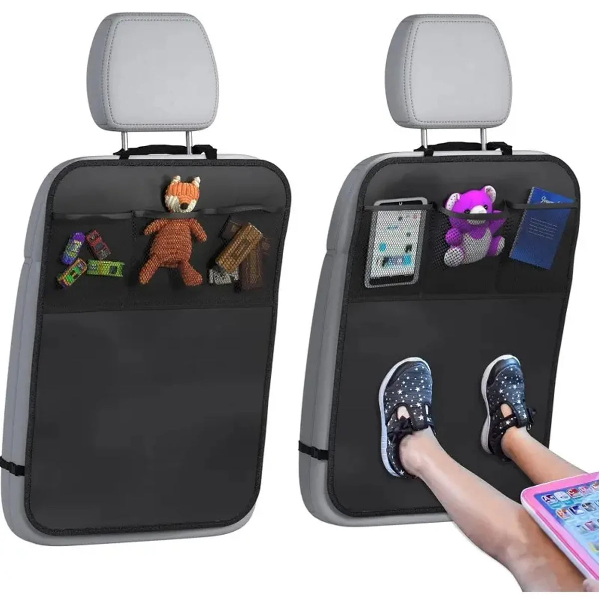 Car rear seat cover with 3 pocket storage pockets