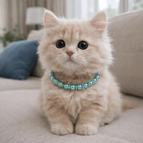 Adjustable Pet Pearl Necklace Bling Simulated Pearl Cat Bead Collar Elegant Bow Knot Ribbon Pet Simulated Pearl Collar CobraDobra
