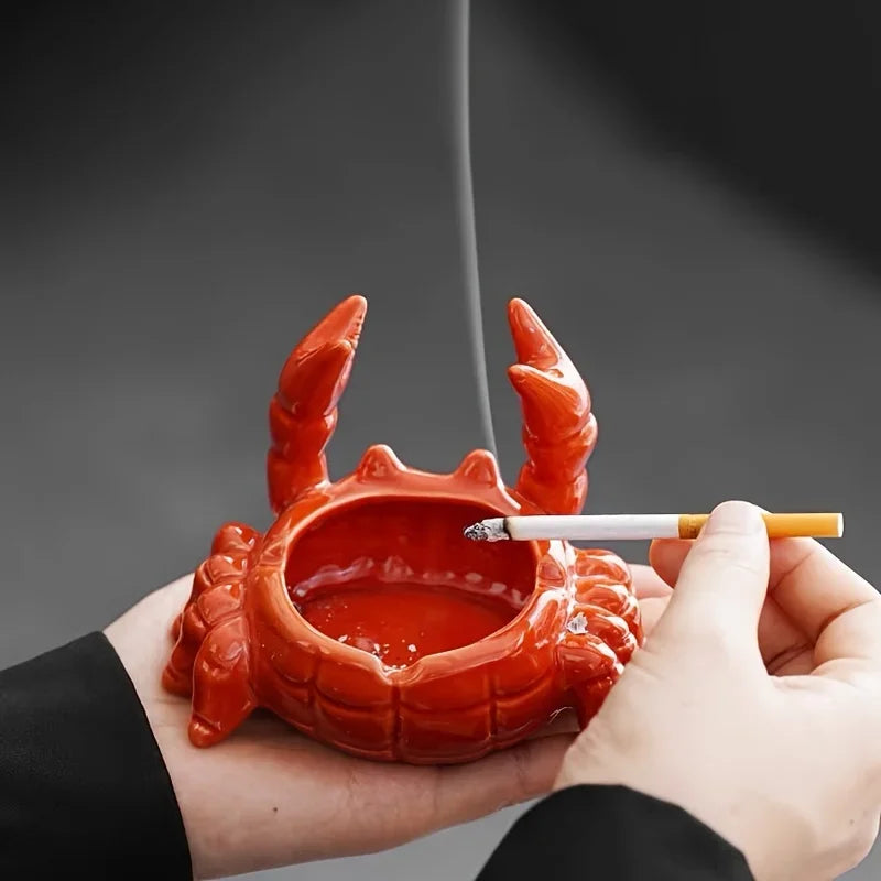 Cute Crab Ceramic Ashtray With Lid Anti Fly Ash Cigar