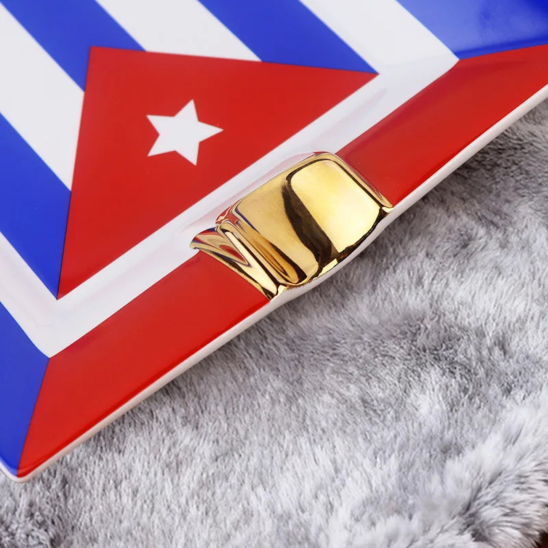 Ceramic Cigar Ash Tray With Cigar Cutter Ashtray Cuba Flag