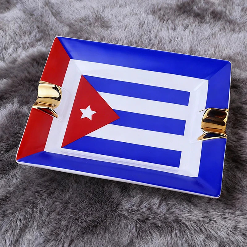 Ceramic Cigar Ash Tray With Cigar Cutter Ashtray Cuba Flag